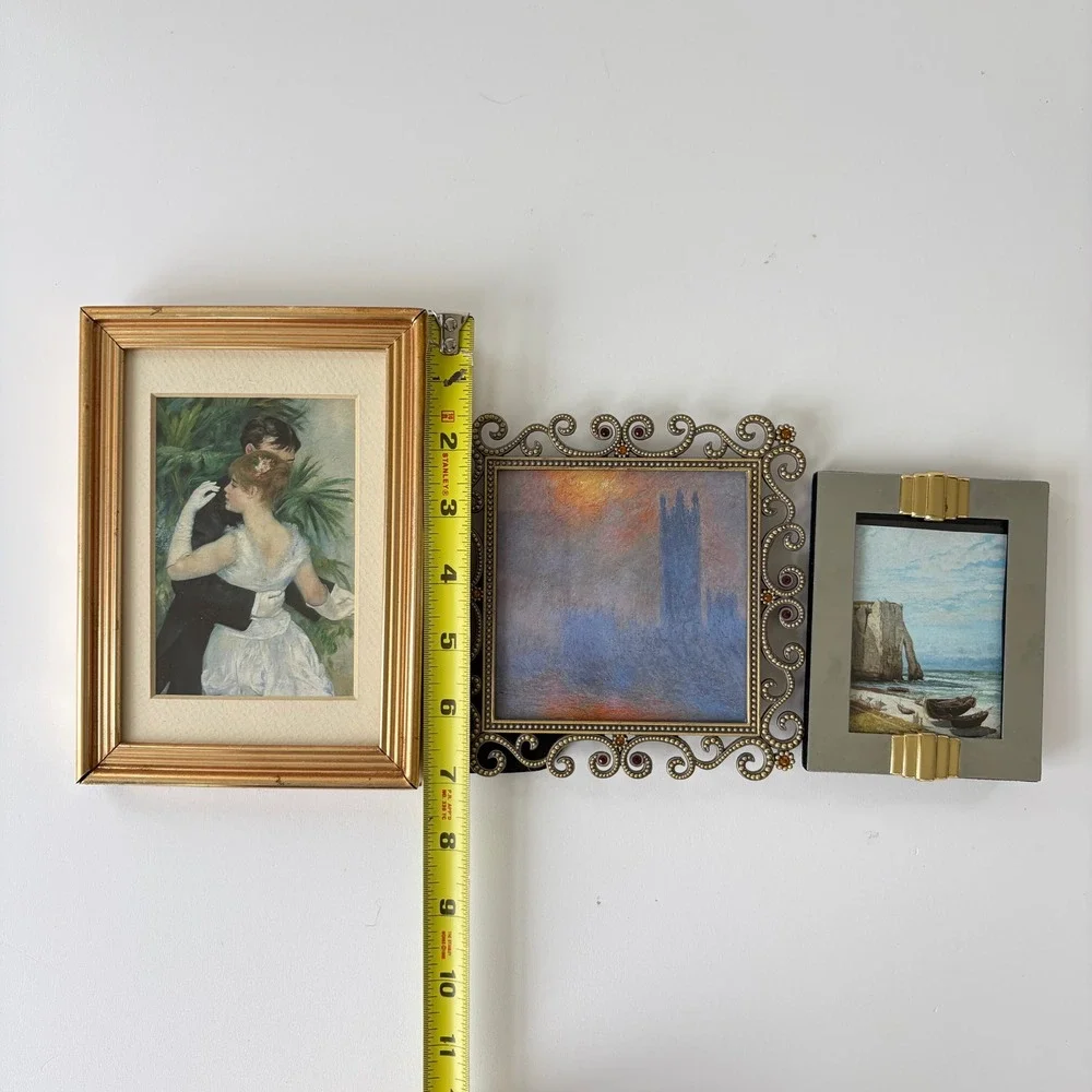 Vintage Picture Frame Set Gold Fluted Ornate Brass Art Deco Silver Tone 3 Piece